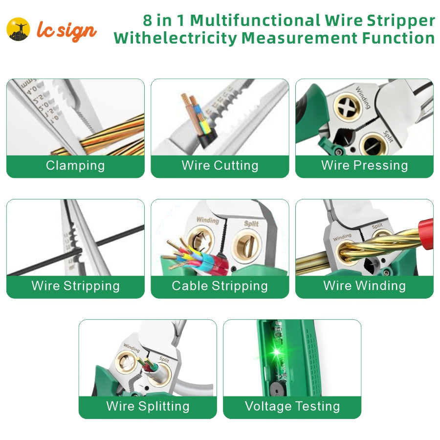 LC SIGN 8-in-1 Wire Stripper Tool with Non-Contact Voltage Detector