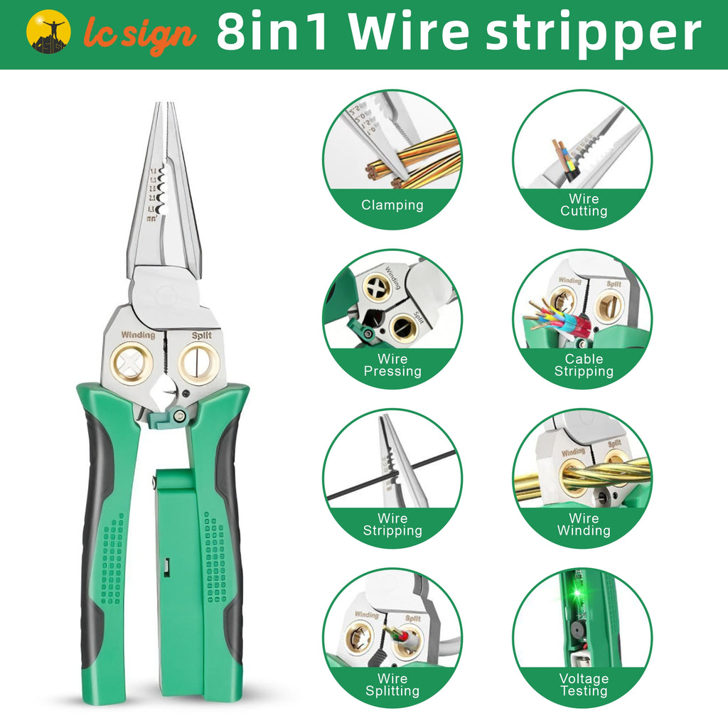 LC SIGN 8-in-1 Wire Stripper Tool with Non-Contact Voltage Detector