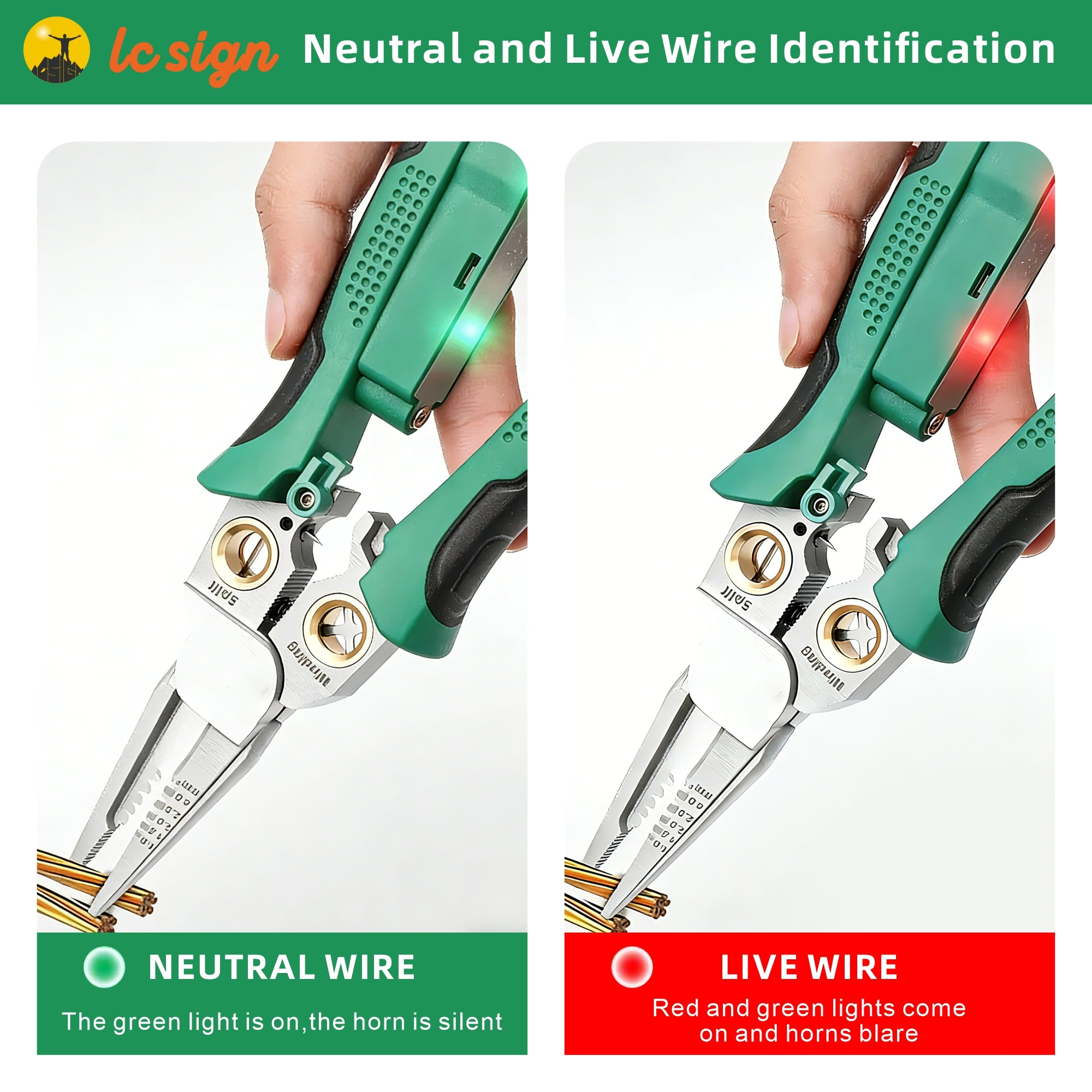 LC SIGN 8-in-1 Wire Stripper Tool with Non-Contact Voltage Detector