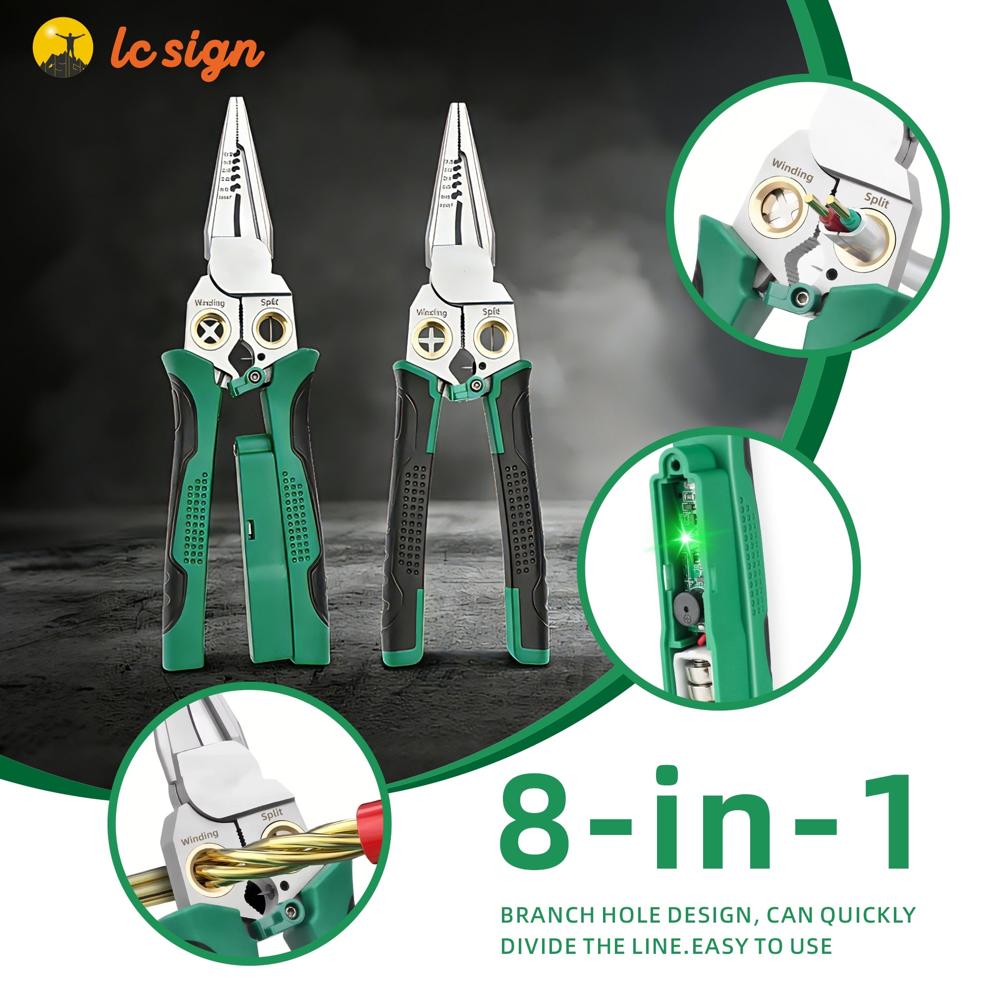 LC SIGN 8-in-1 Wire Stripper Tool with Non-Contact Voltage Detector